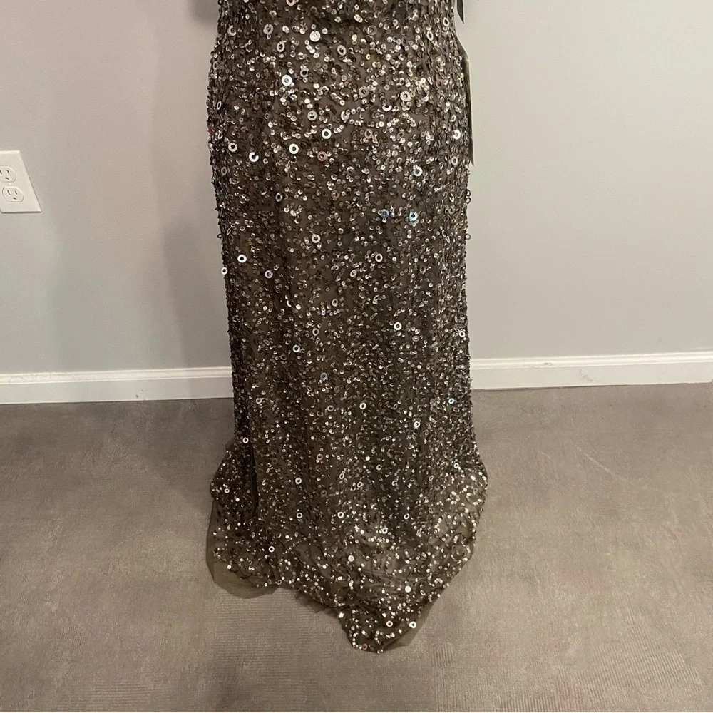 Adrianna Papell Silver Lead Off Shoulder Evening Dress Size 2 New with Tags - Picture 4 of 13